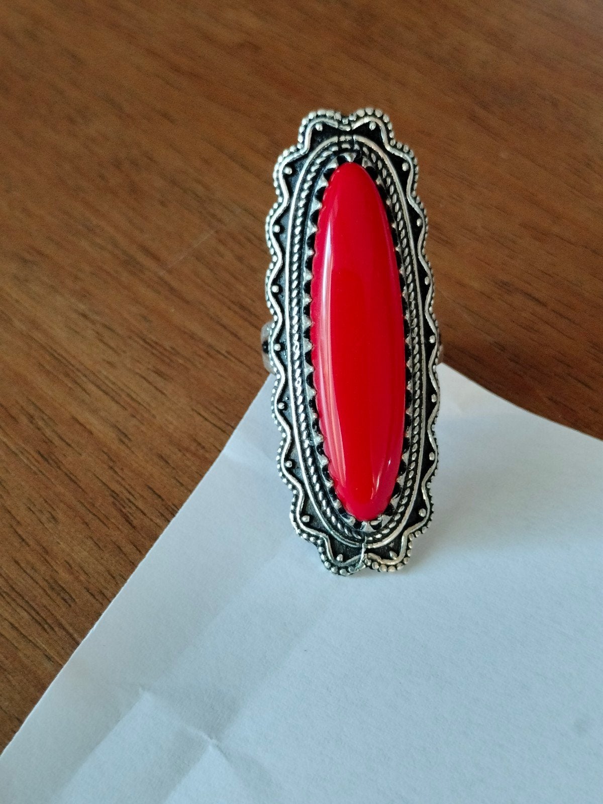 zilveren ring met rood koraal maat 19, Verzenden, 19 tot 20, Nieuw, Met edelsteen