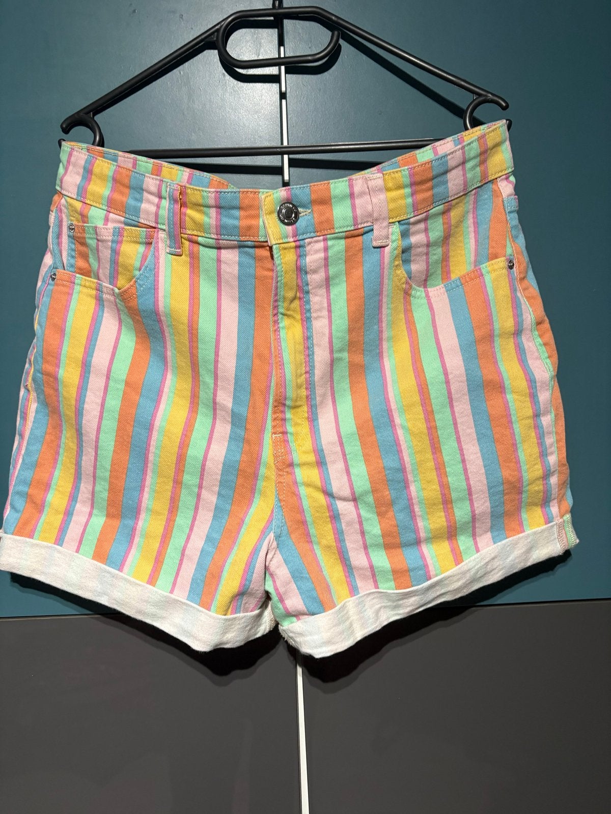 Primark Kleurrijke Gestreepte Denim Shorts - Maat 44, Kort, Meerkleurig, Maat 42/44 (L), Ophalen of Verzenden