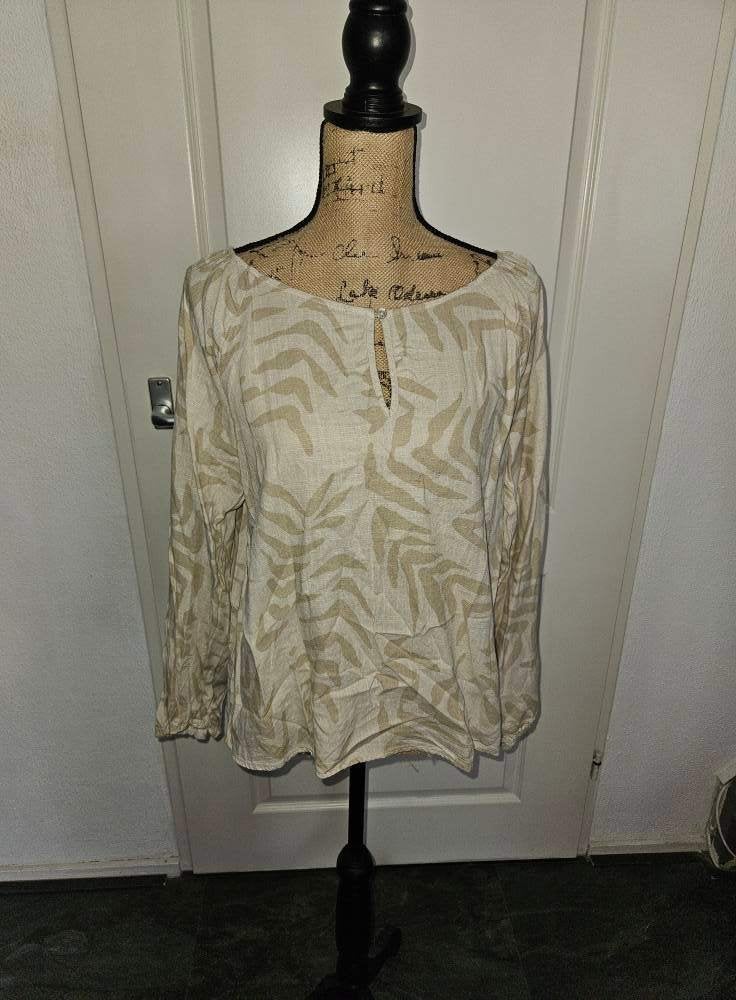 Luchtige blouse met lange mouwen en bladprint maat 40, Maat 38/40 (M), Beige, Ophalen of Verzenden, Zo goed als nieuw