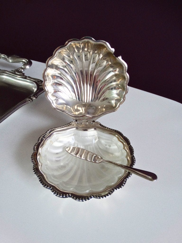 Verzilverde boter / kaviaar schelp - compleet, Ophalen of Verzenden