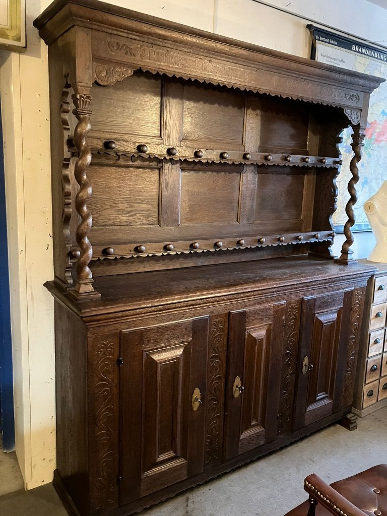 Antieke eikenhouten tinkast, 2delig., Antiek en Kunst, Antiek | Meubels | Kasten, Ophalen