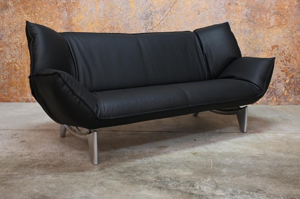 OPNIEUW beklede zwarte leren Leolux Tango design bank, Leolux, Leolux, Driepersoons, 75 tot 100 cm