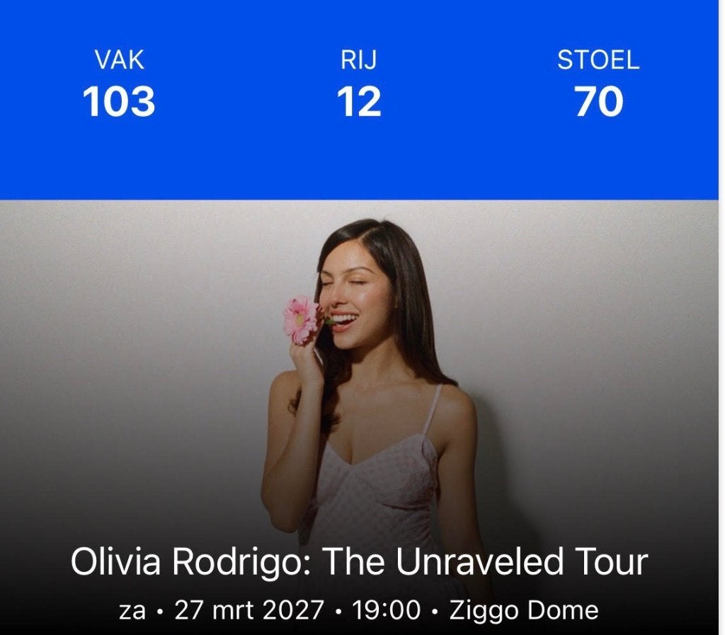 4 Olivia Rodrigo — za 27 mrt 2027— vak 103, rij 12, Tickets en Kaartjes, Concerten | Pop, Twee personen, April