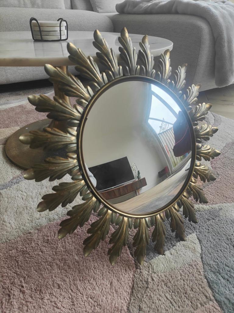 Vintage deKnudt Sunburst heksenoog zonnespiegel mid century, Huis en Inrichting, Woonaccessoires | Spiegels, Ophalen, Rond, Zo goed als nieuw