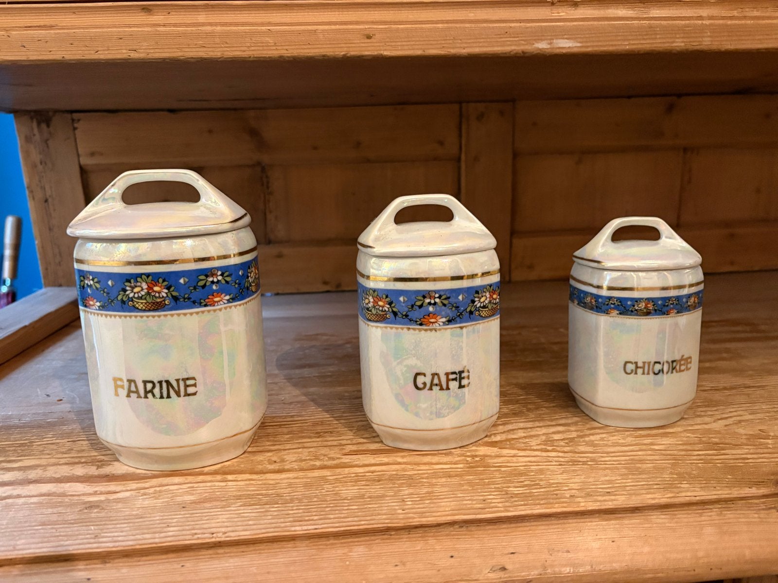 Vintage voorraadpotten set - Farine, Café, Chicorée, Ophalen of Verzenden