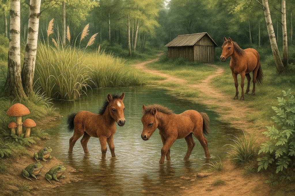 Borduurpatroon: Falabella paardjes in het bos, Zwolle, Patroon, Verzenden, Eindeloos Borduren
