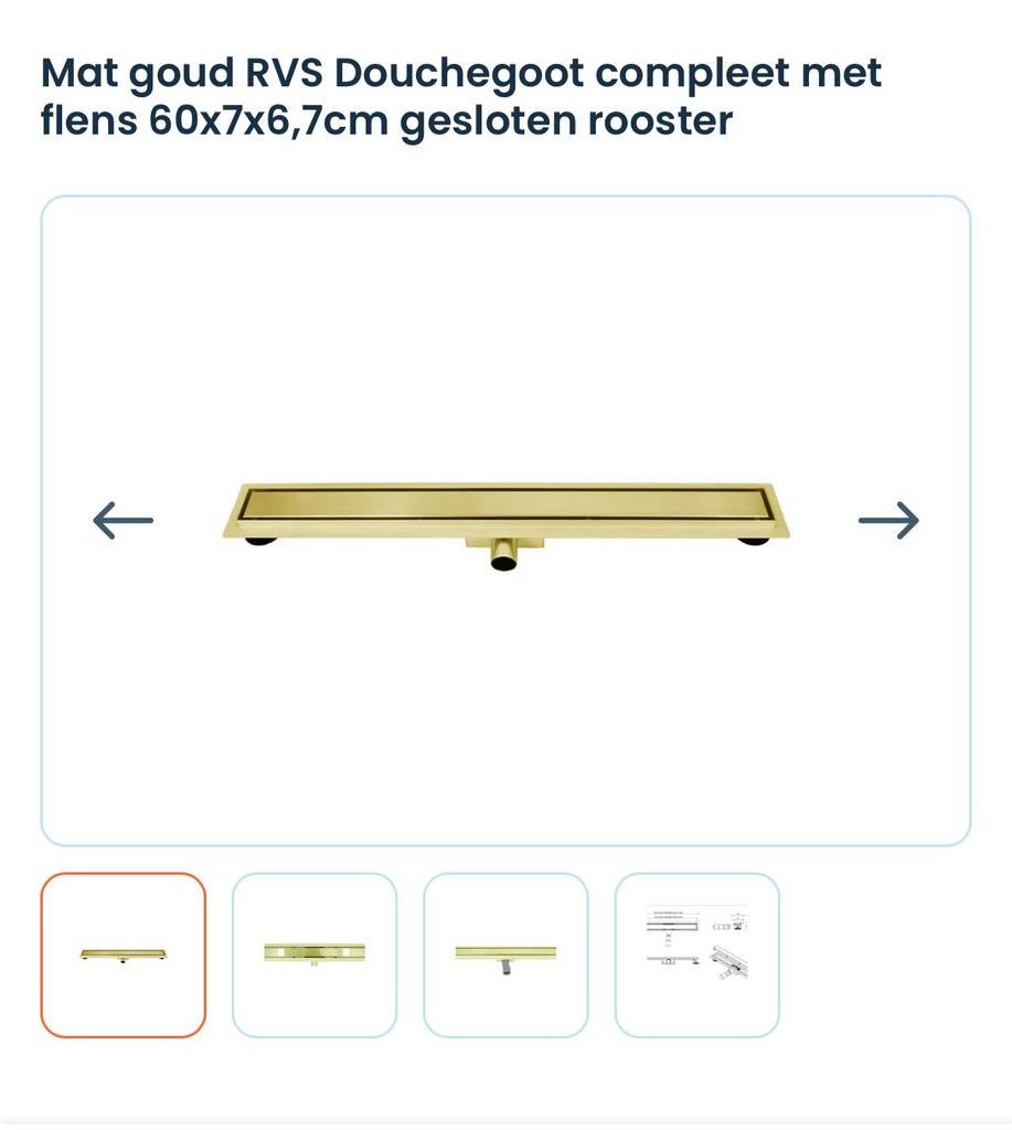 Mat goud RVS douchgoot, Ophalen, Nieuw