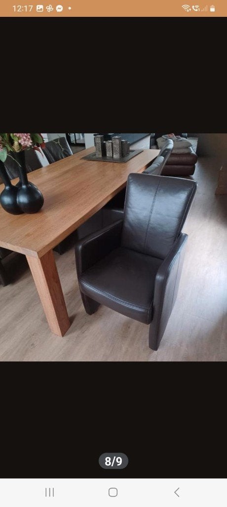 2 volledig leren eetkamerstoelen, Ophalen, Gebruikt, Twee, Bruin