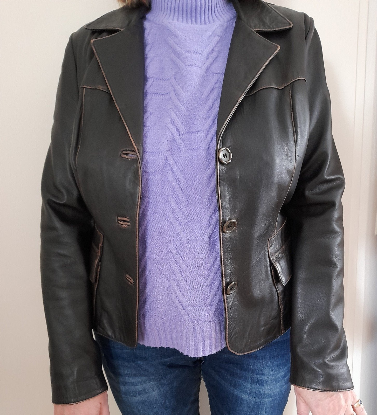 Leren jasje, donkerbruin (Vera Pelle), Kleding | Dames, Maat 38/40 (M), Bruin, Ophalen of Verzenden, Gedragen