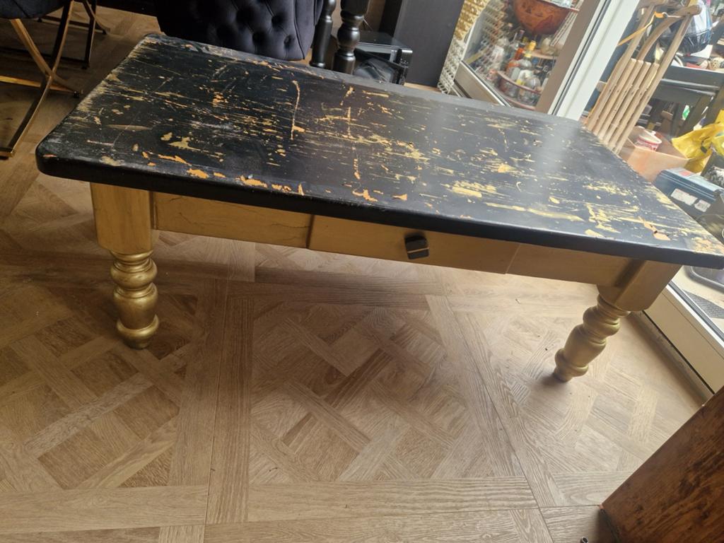 Vintage Salontafel zwart/ goud - opknapper 120 cm. x 68 cm.., Ophalen, Gebruikt, 100 tot 150 cm, 50 tot 100 cm