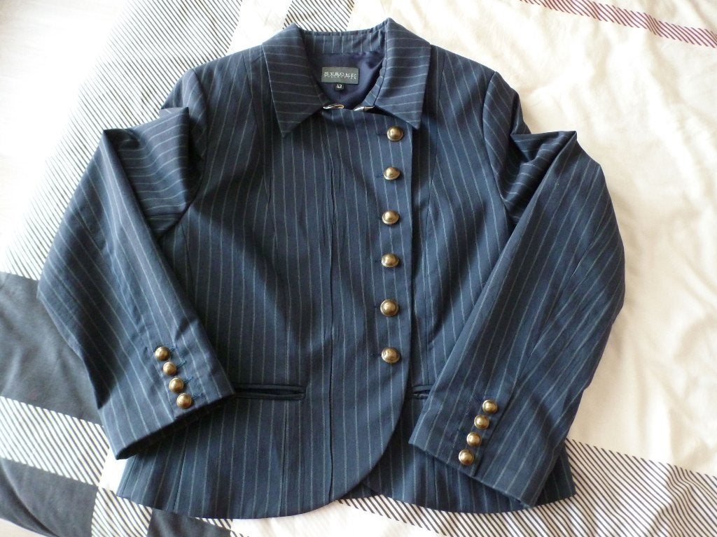 jasje STROKE krijtstreep blauw wit 42 -GRATIS zend, Maat 42/44 (L), Nieuw, Jasje, Verzenden