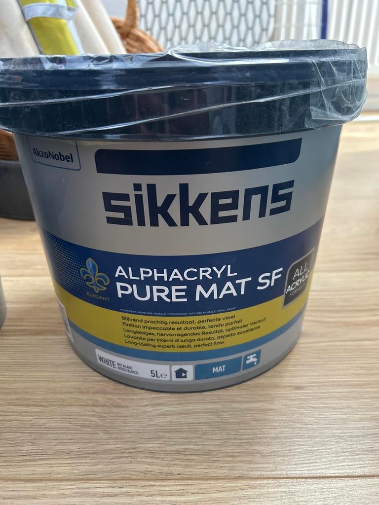 2 X Sikkens Alphacryl Pure Mat SF Muurverf Wit 5L, Ophalen, Wit, Nieuw, Verf
