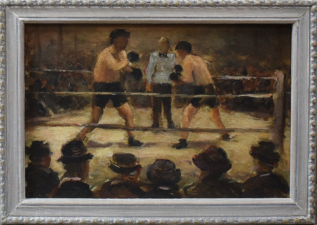 De bokswedstrijd (XX), Paneel, Verzenden, Portret of Personen, Impressionistisch