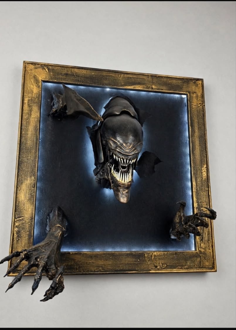 Uniek Alien Xenomorph 3D Schilderij met LED Verlichting, 50 – 75, Gebruikt, Ophalen of Verzenden, Schilderij