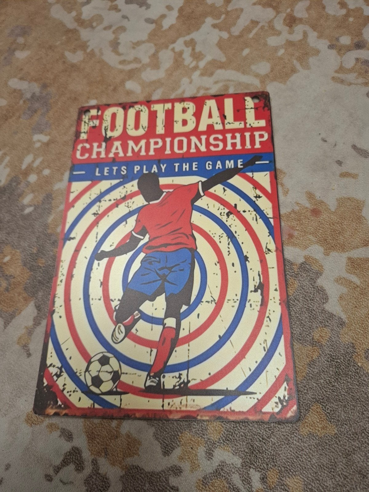 Vintage Houten Bordje Voetbal Championship Decoratie, Gebruikt, Hout, Ophalen of Verzenden, Wandbord of Wandpaneel
