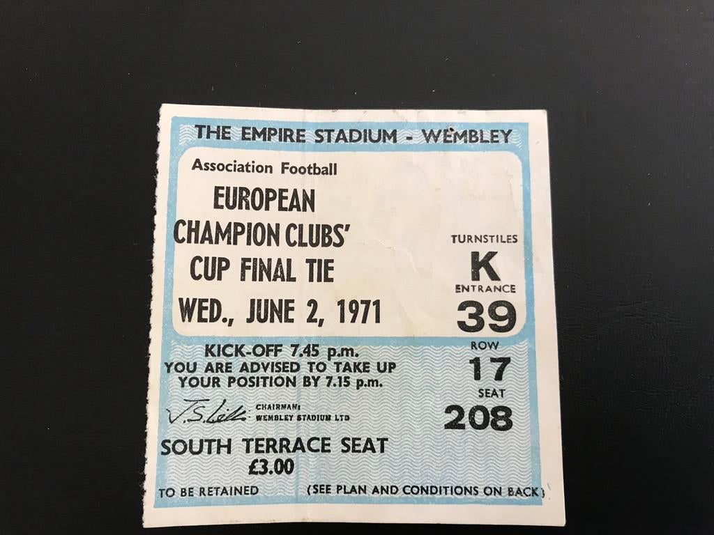 Ticket kaartje finale europa cup 1971 Ajax v Panathinaikos, Ophalen of Verzenden, Gebruikt, Ajax, Poster, Plaatje of Sticker