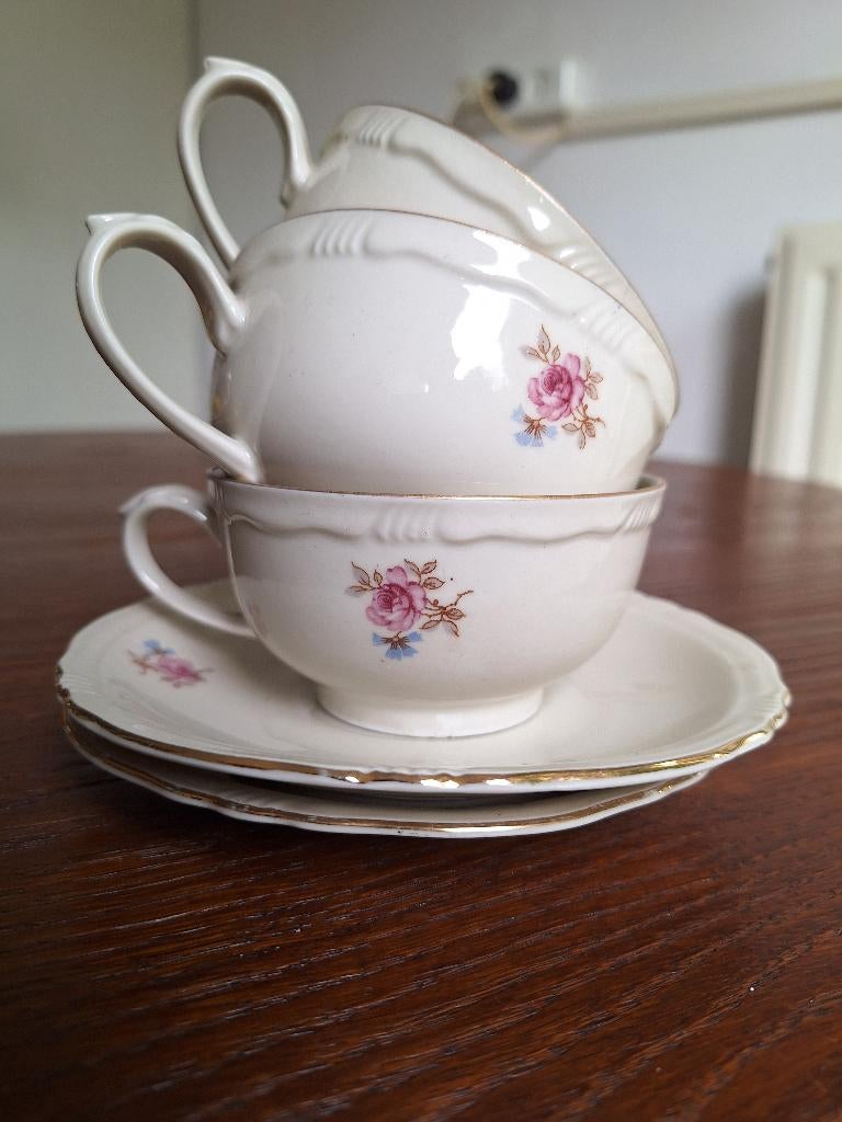 Vintage Theekopjes met Rozen (3 stuks) Bareuther Bavaria, Antiek en Kunst, Ophalen of Verzenden