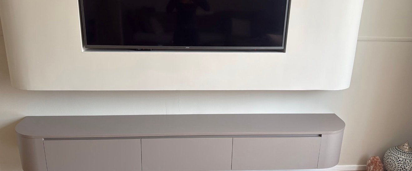Zwevend japandi Tv meubel TAUPE, Ophalen, Nieuw, Inbouwhaard, Elektrische haard