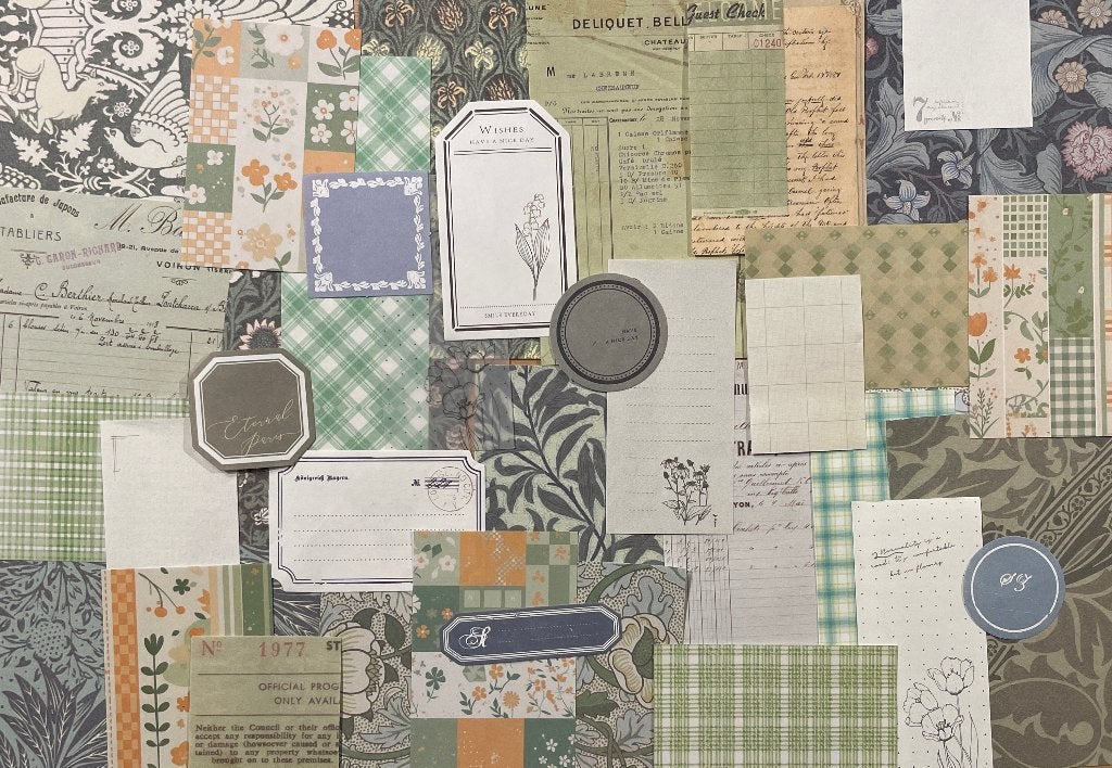 Scrapbooking papier vintage, kraft papier, groen en bruin, Hobby en Vrije tijd, Scrapbooking, Verzenden, Nieuw, Papier of Karton