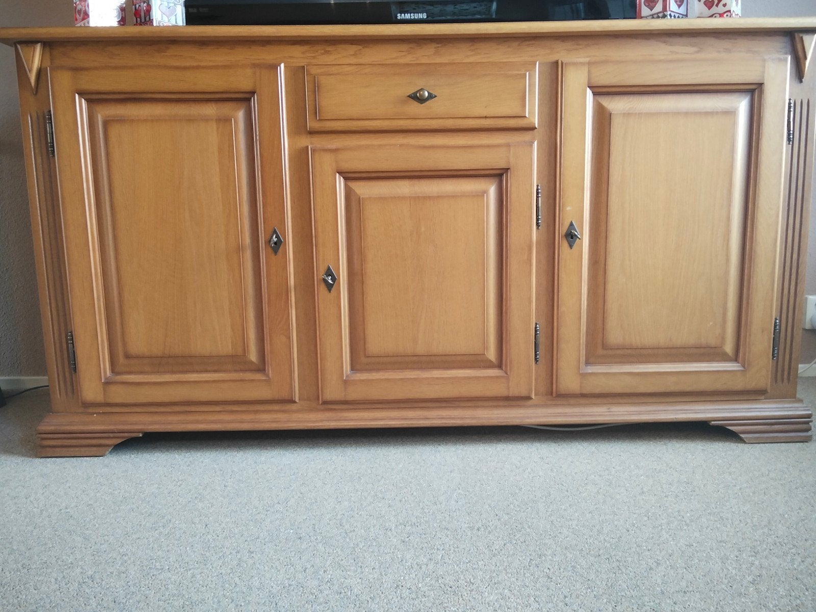 Eiken Patinee Dressoir met Spiegel - 165x54 cm, Huis en Inrichting, Kasten | Dressoirs, Ophalen