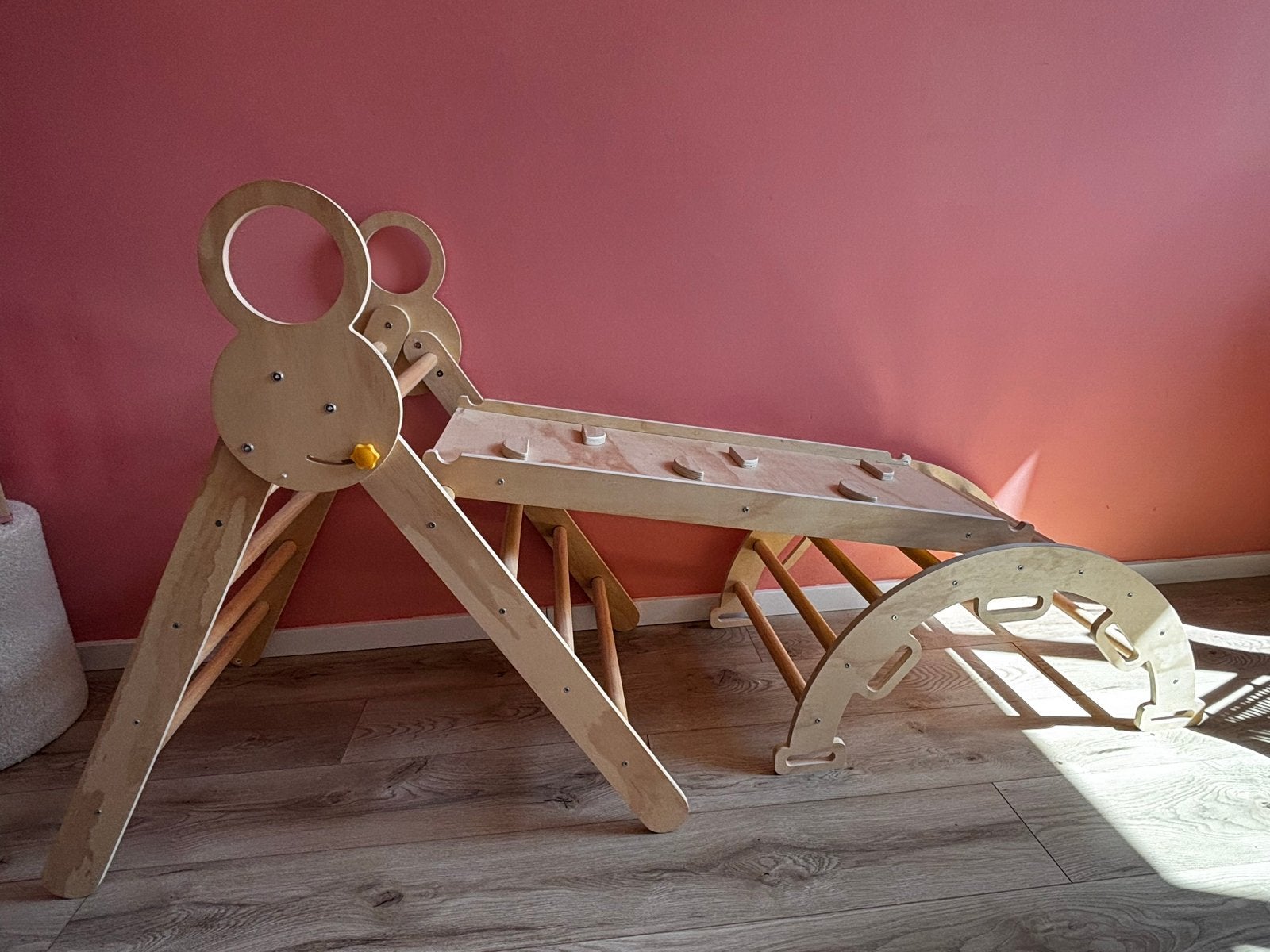 Houten Klimrek met Glijbaan en Klimwand voor Kinderen, Ophalen, Zo goed als nieuw, Glijbaan