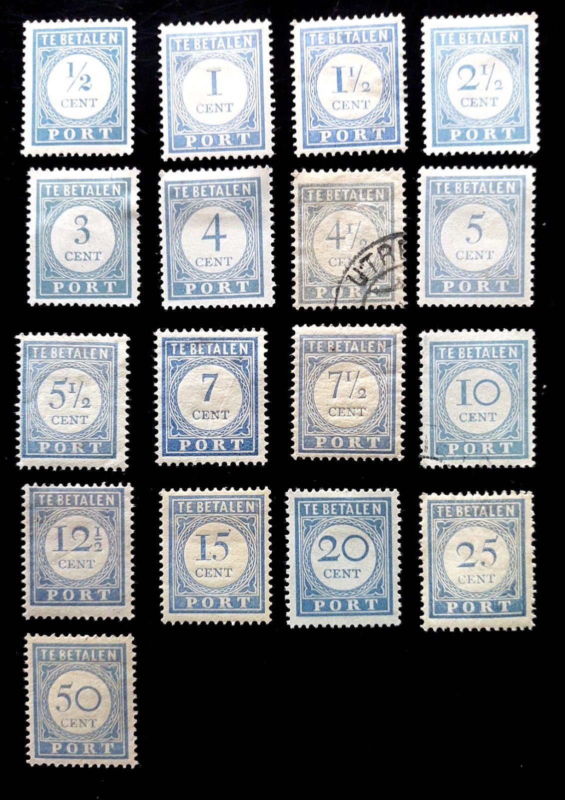 Portzegels Cijfer en waarde blauw 1912-1920 ongebruikt., Postzegels en Munten, Ophalen of Verzenden, T/m 1940, Postfris