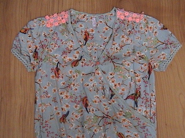 DIDI geweldig leuke grijze blouse met vogeltjes + bloemen, Gebruikt, Meisje, Overhemd of Blouse, Ophalen of Verzenden