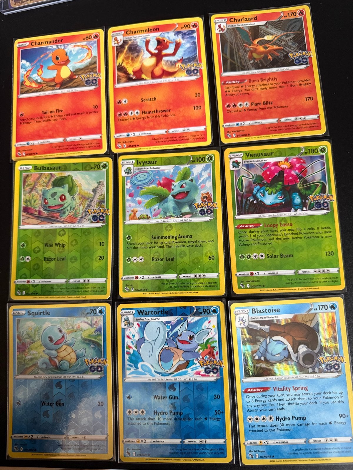 Pokémon kaarten: Charmander, Bulbasaur, Squirtle evoluties, Ophalen of Verzenden, Zo goed als nieuw, Meerdere kaarten