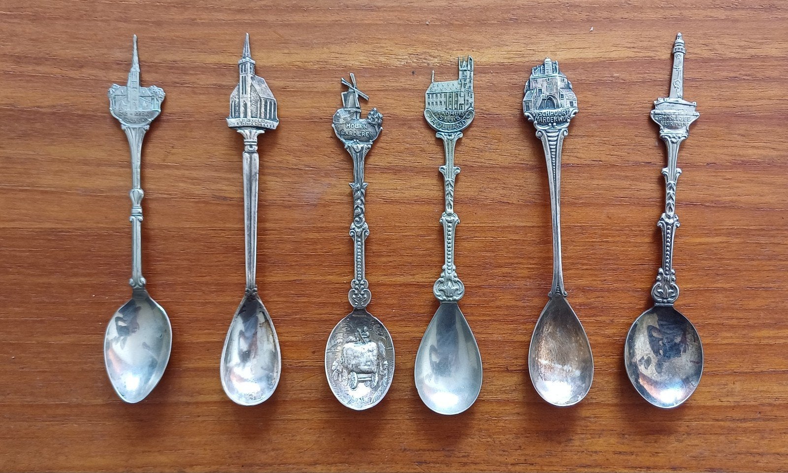Set van 6 verzilverde theelepeltjes Gero '90 met gebouwen, Antiek en Kunst, Ophalen