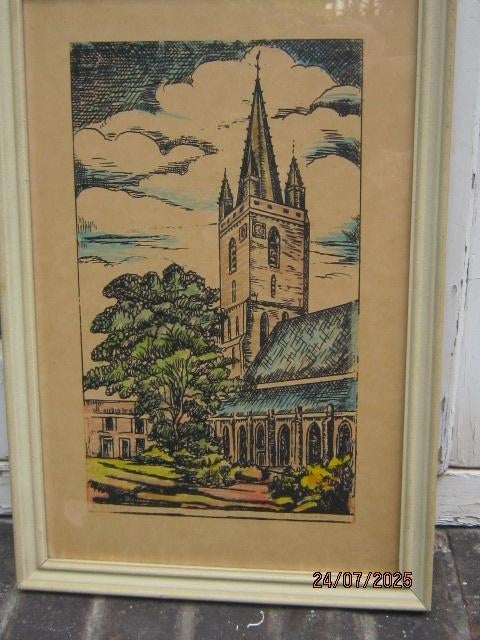 Kapelle Zeeland, Mooie Aquarel v/d Hervormde Kerk, Antiek en Kunst, Ophalen of Verzenden