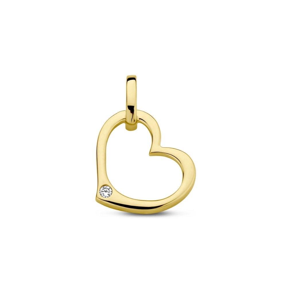 Gouden Hart hanger met 0.01ct diamantje - 14 karaat goud, Sieraden, Tassen en Uiterlijk, Kettinghangers, Nieuw, Ophalen of Verzenden