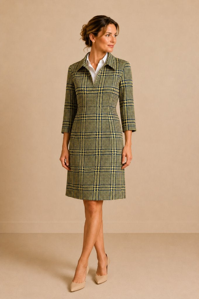 Natan Wollen Jurk Navy Groen Quiet Luxury Old Money  EU 42, Verzenden, Maat 42/44 (L), Zo goed als nieuw, Knielengte
