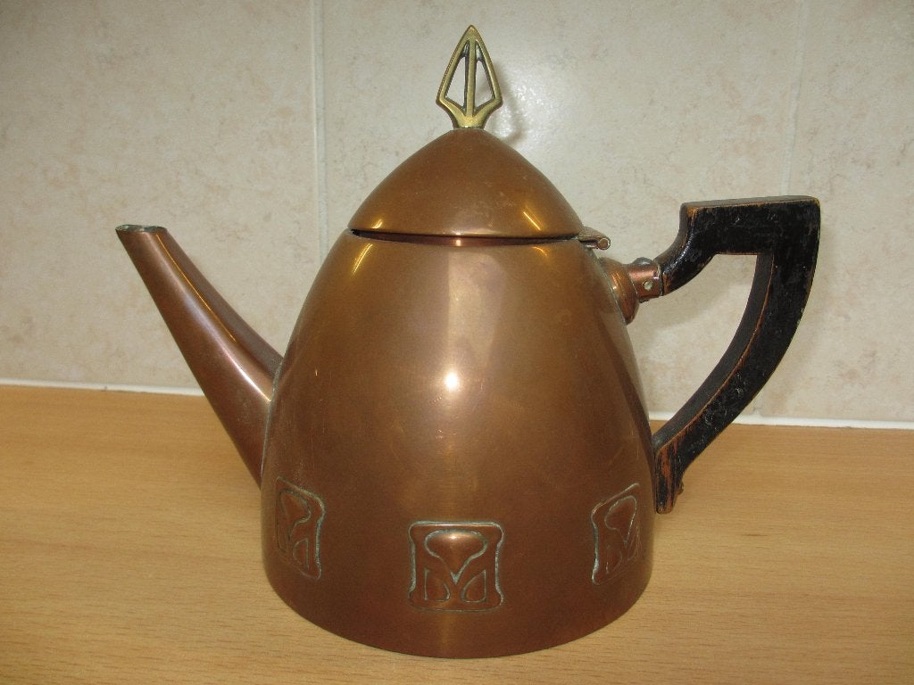 Antiek roodkoperen theepotje Jugendstil WMF gemerkt 16cm, Ophalen of Verzenden, Koper