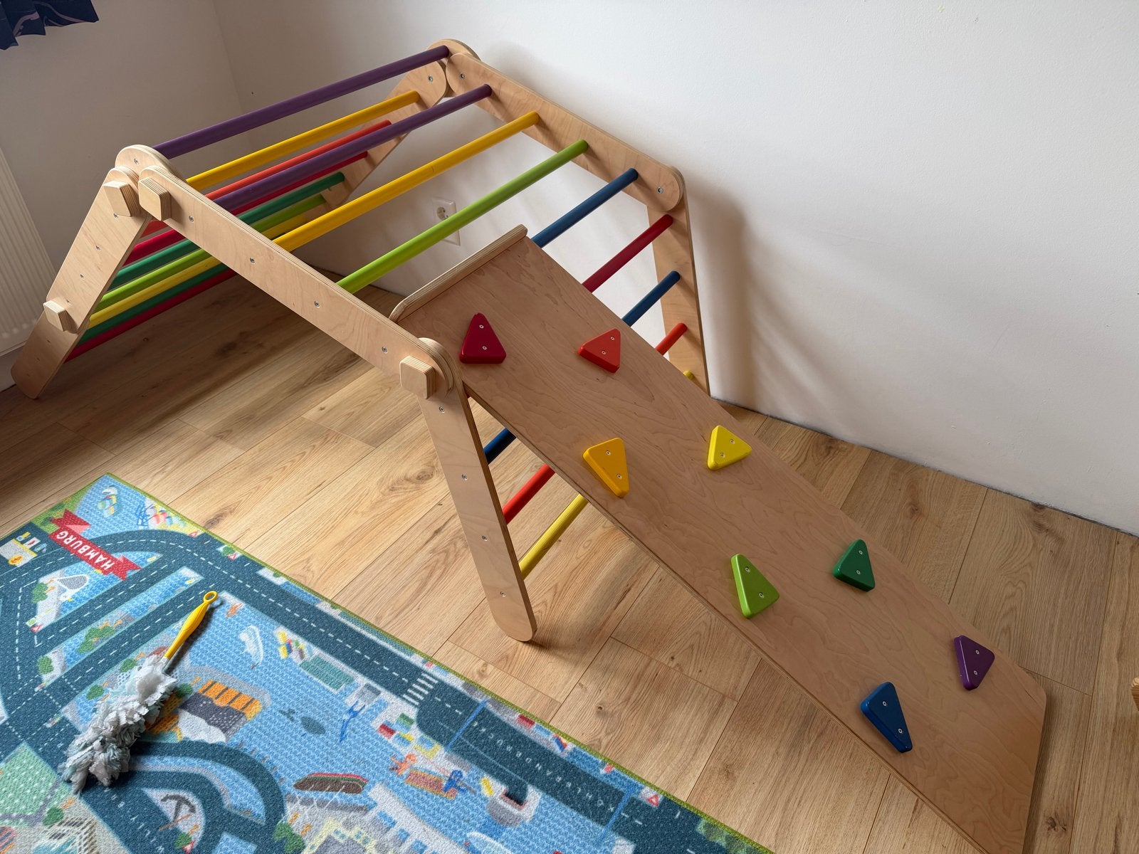 Verstelbare Pikler Klimdriehoek met Glijbaan / Klimwand⁠, Ophalen, Gebruikt, Klimwand