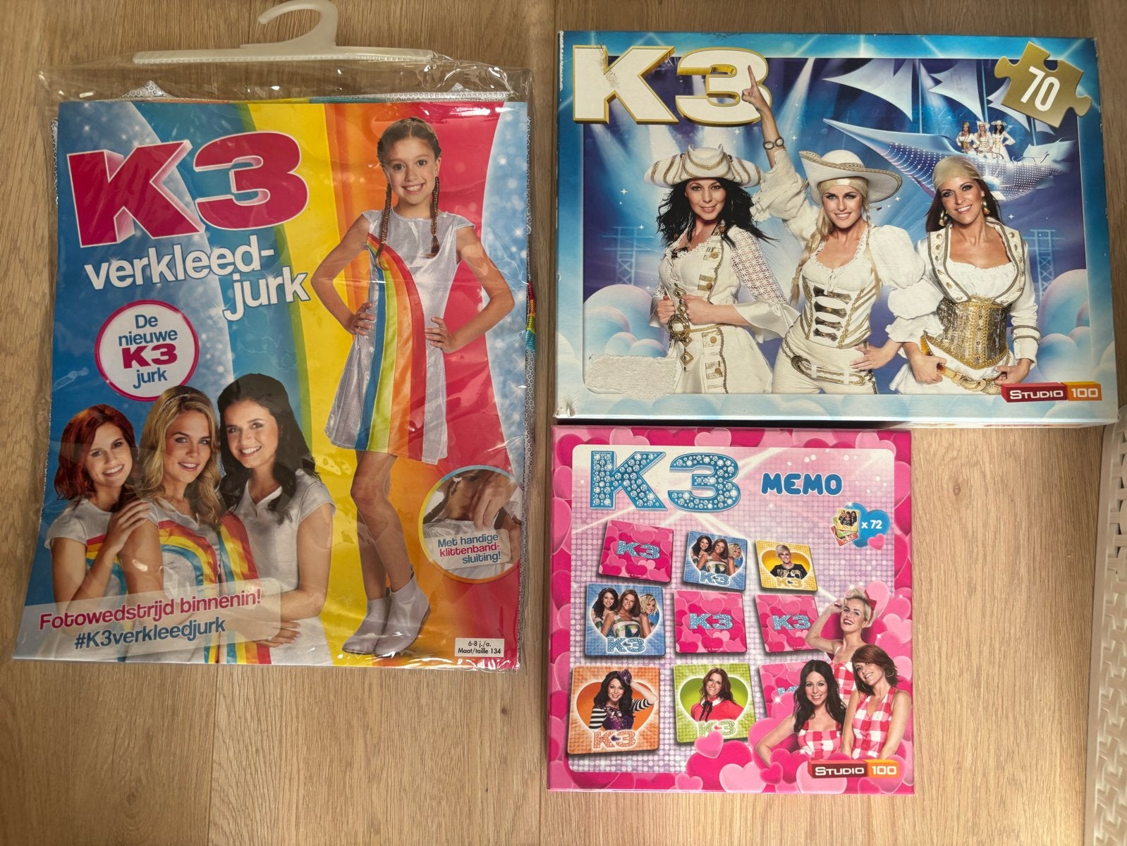 K3 Verkleedjurk, Memo en Puzzel - Maat 134, Ophalen of Verzenden, Zo goed als nieuw