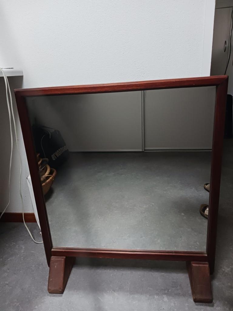 oude brocante houten Dubbelzijdige Kappers spiegel, Antiek en Kunst, Ophalen