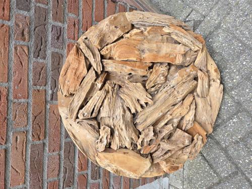 wanddecoratie teakhout rond, Huis en Inrichting, Woonaccessoires | Wanddecoraties, Ophalen of Verzenden, 'T Olde Gre-j, Info@toldegrej.nl