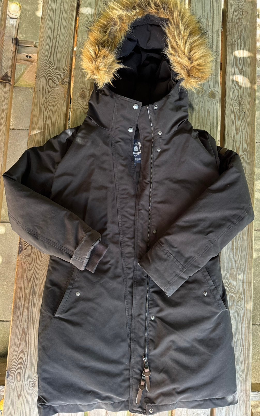 Zwarte McGregor damesparka, capuchon & bont mt 38 nieuwstaat, Kleding | Dames, Ophalen of Verzenden, Zo goed als nieuw, Maat 38/40 (M)