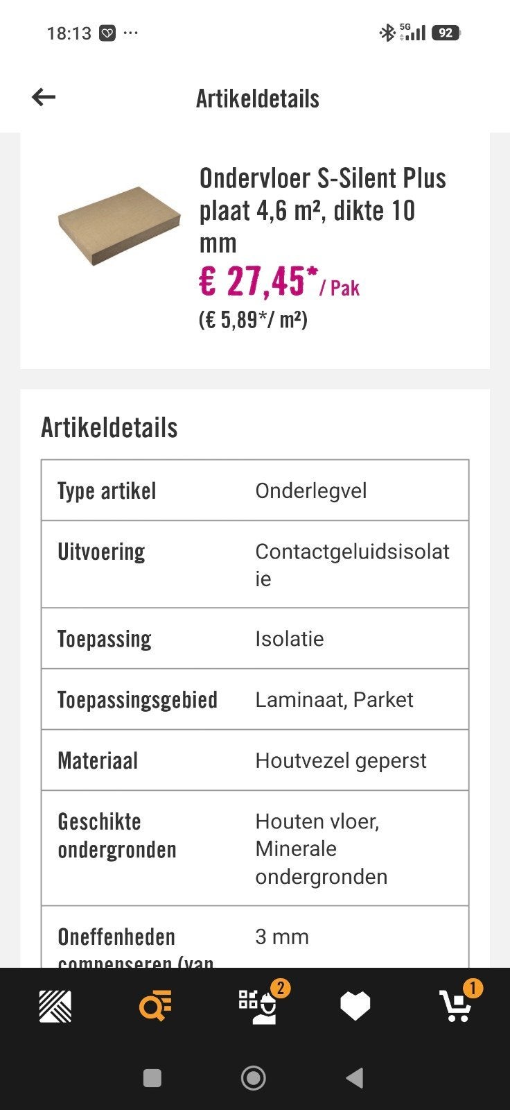 62 stuks Ondervloer S-Silent Plus platen 47 m², dikte 10 mm, Ophalen, Overige materialen, 30 cm of meer, 50 tot 150 cm