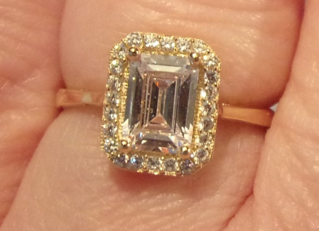 Massief 14 karaat gouden dames ring (verlovings-/trouwring), Verzenden, Zo goed als nieuw, 17 tot 18, Met edelsteen