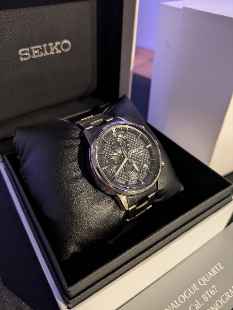 Seiko SSB389 Titanium Chronograph Compleet, Gebruikt, Polshorloge, Overige materialen, Ophalen of Verzenden