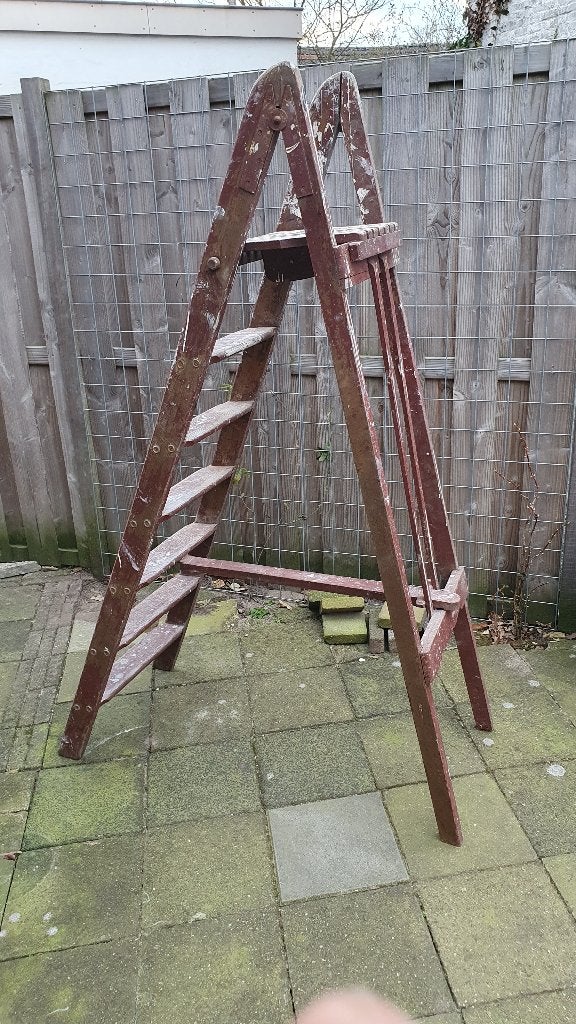 vintage houten ladder, Ophalen, Gebruikt, Ladder, Opvouwbaar of Inschuifbaar