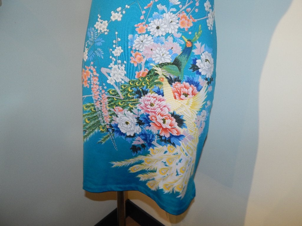 King Louie stretch jurk japanse look vogels bloemen S, Zo goed als nieuw, Knielengte, King Louie, Maat 36 (S)