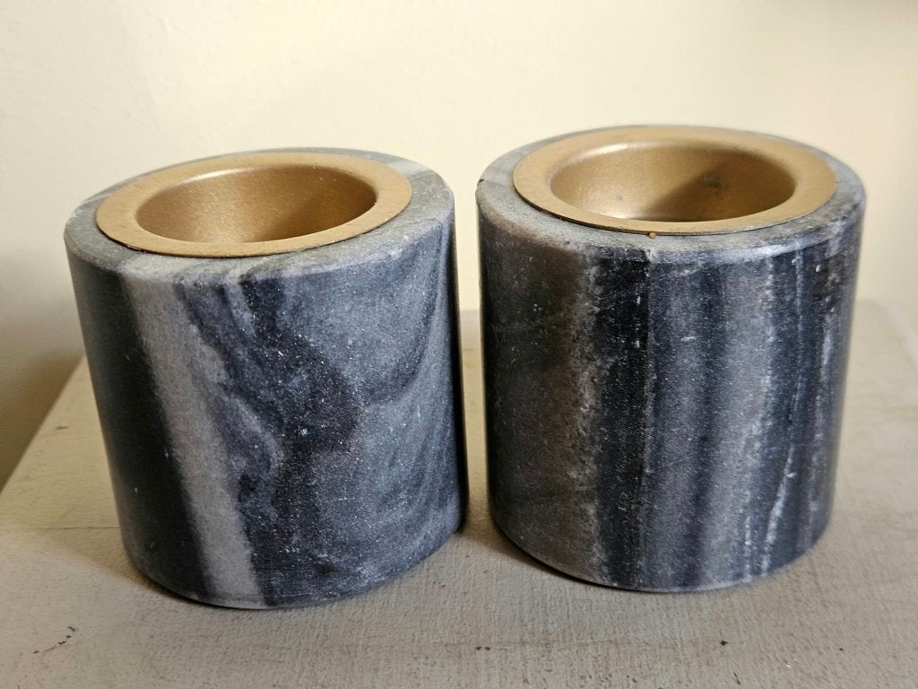 2 marmeren theelichthouders Ø6,5 x H6 cm, Huis en Inrichting, Overige materialen, Waxinelichthouder, Nieuw, Ophalen of Verzenden