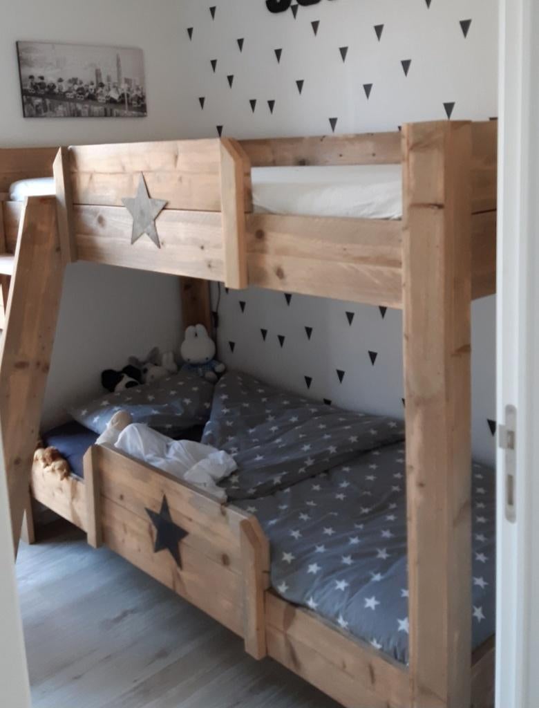 Stapelbed hout, Huis en Inrichting, Slaapkamer | Stapelbedden en Hoogslapers, Ophalen, Gebruikt, 90 cm, 160 tot 180 cm
