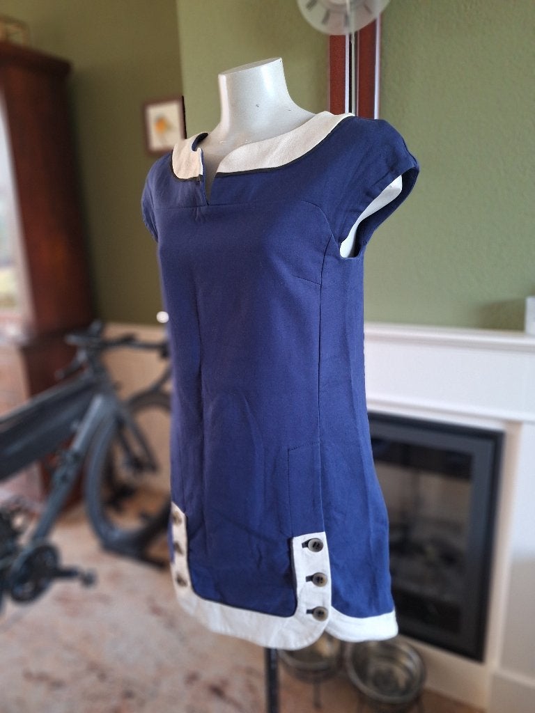 Hoss Intropia blauw crème mini jurk spijkerstof achtig 40, Maat 38/40 (M), Zo goed als nieuw, Hoss Intropia, Boven de knie