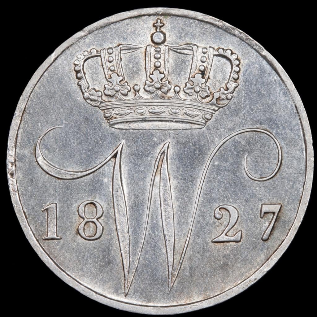 5 cent 1827. Pr/ Unc., Zilver, Ophalen of Verzenden, Koning Willem I, Losse munt