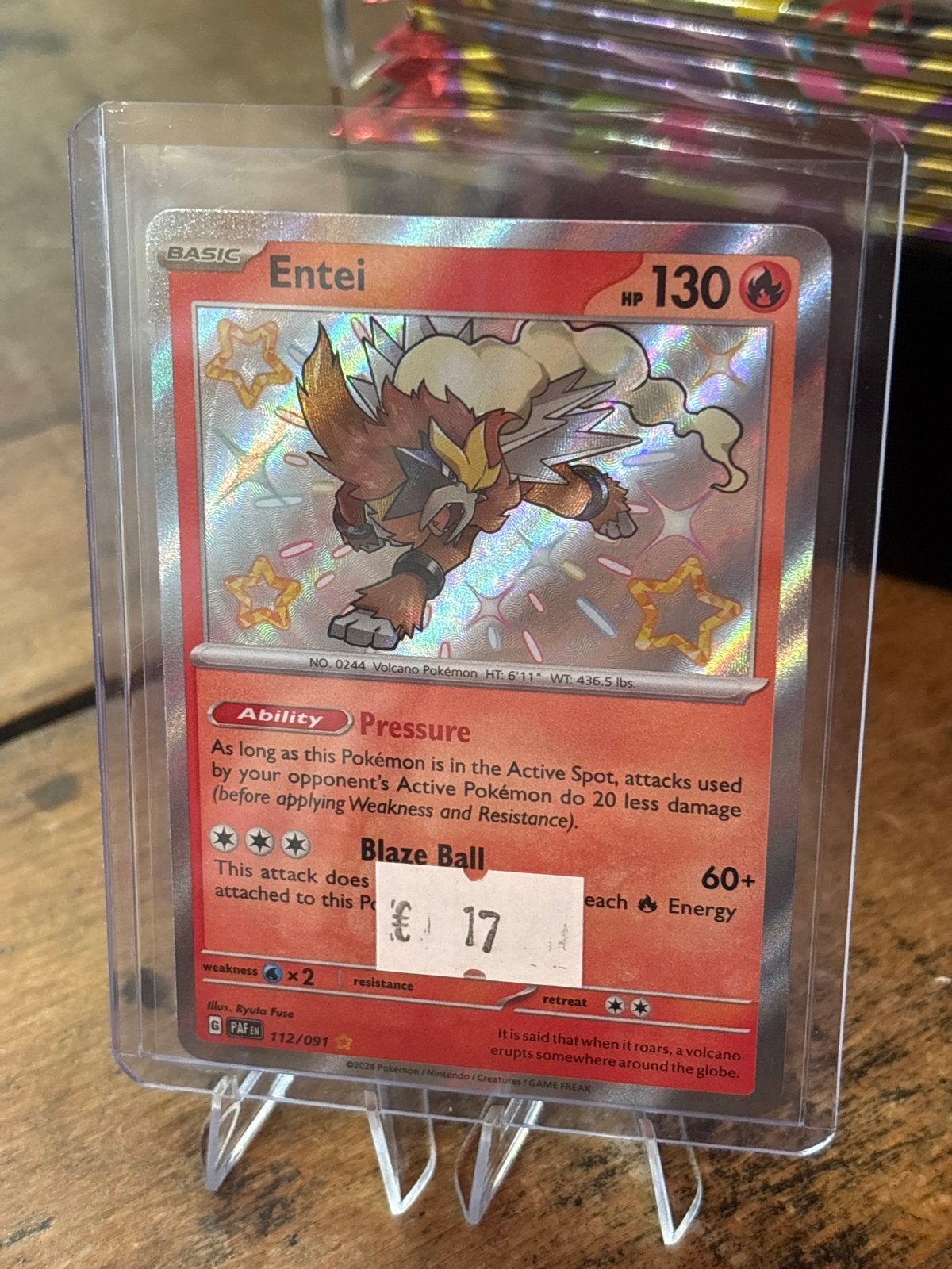 Pokémon Kaart Entei (paf 112) -, Hobby en Vrije tijd, Ophalen of Verzenden, Zo goed als nieuw, Losse kaart, Foil