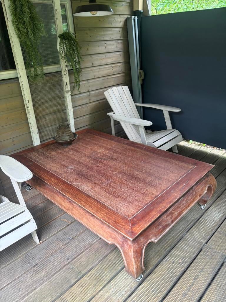 Grote teakhouten Opiumtafel., Teakhout, Zo goed als nieuw, 150 tot 200 cm, Minder dan 50 cm