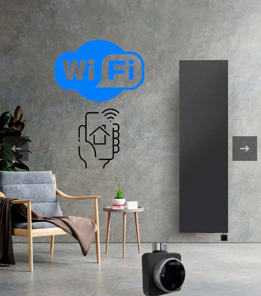 Smart WiFi Vlakke Verticale elektrische radiator, zwart, Ophalen, Radiator, Nieuw, 60 tot 150 cm